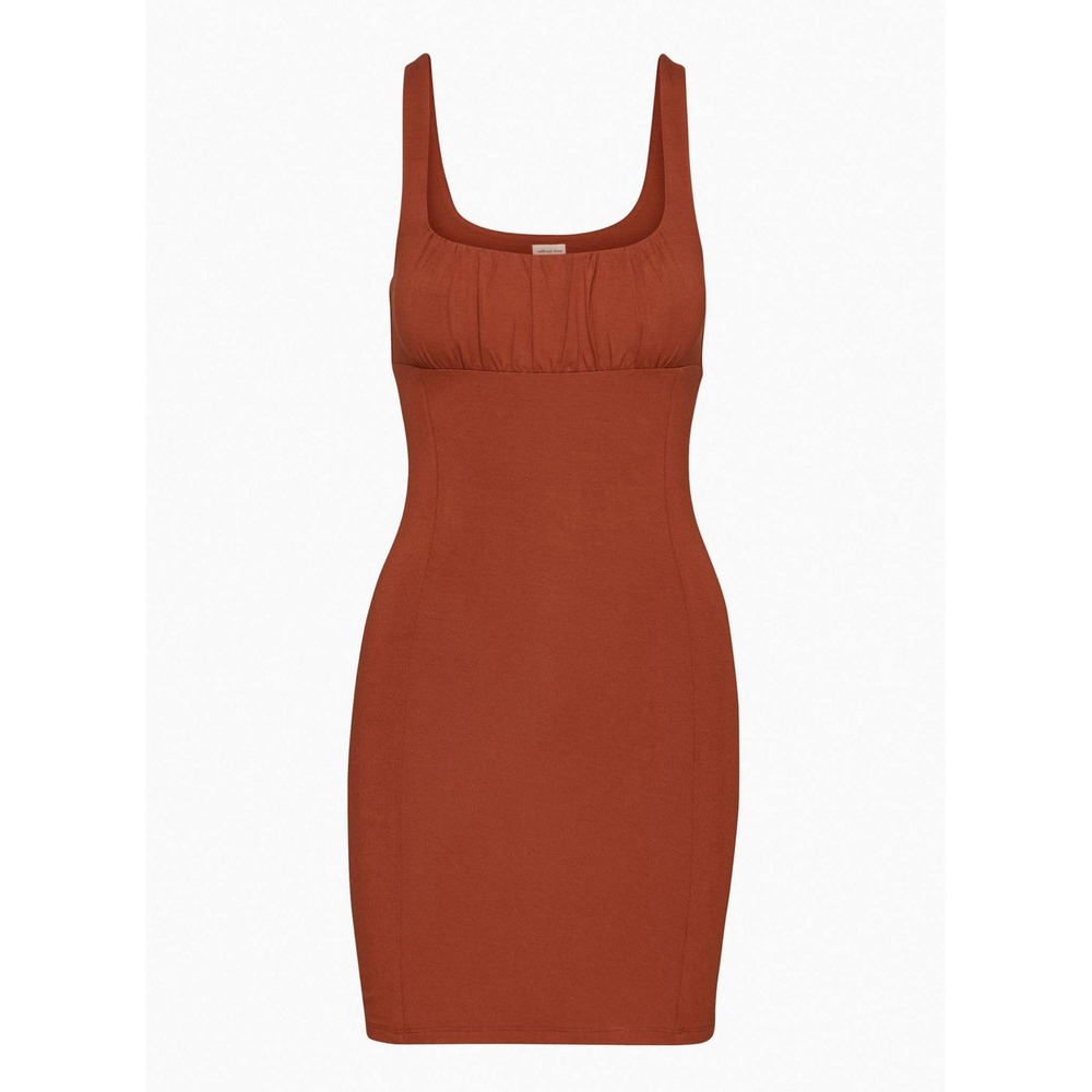 Aritzia Wilfred Free Orbit Dress Burnt Orange Rust Bodycon Mini Ruched Tank‎ M